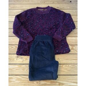 Koolaburra Plum Leopard Fleece Pullover with Black Lounge Pants Set